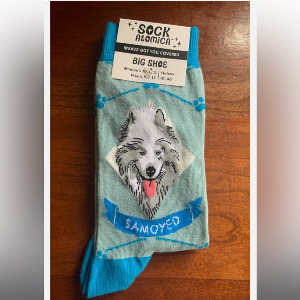 SOCK ATOMICA Socks Womens 10-12.5 SAMOYED Dog Paw Prints Crew Cotton Blend NWT